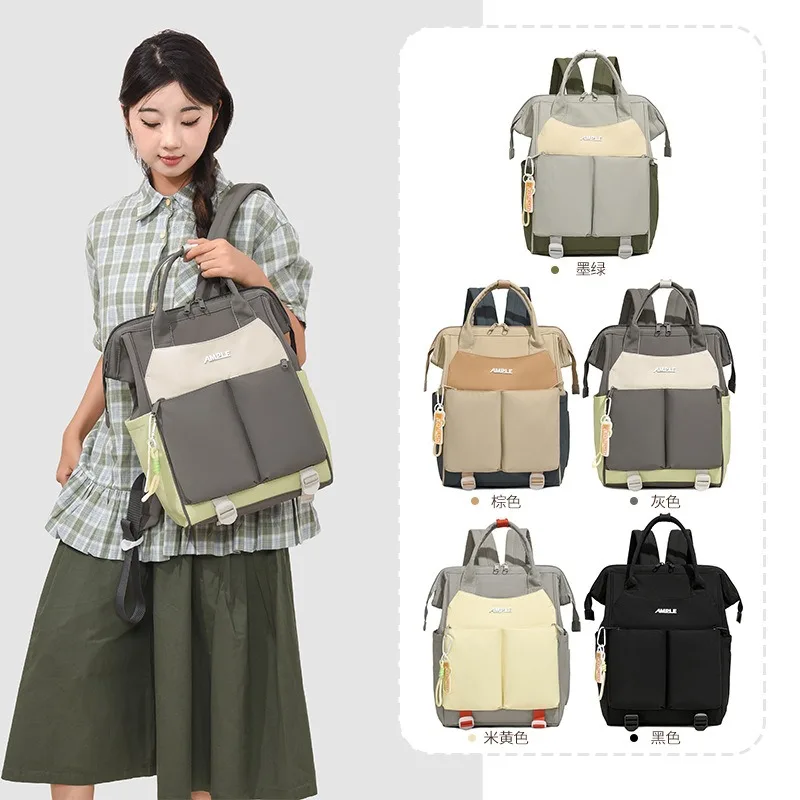 Vintage Casual Women Backpacks Campus Students School Bags Fashion Color-blocked Commuter Daypack Out Waterproof Travel Rucksack