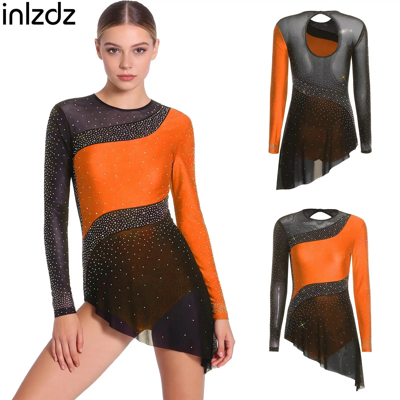 

Женский костюм для латиноамериканских танцев, танго, фигурного катания, чачи, леотард, платье, боди с длинными рукавами, украшенное стразами, на пуговицах, танцевальная одежда