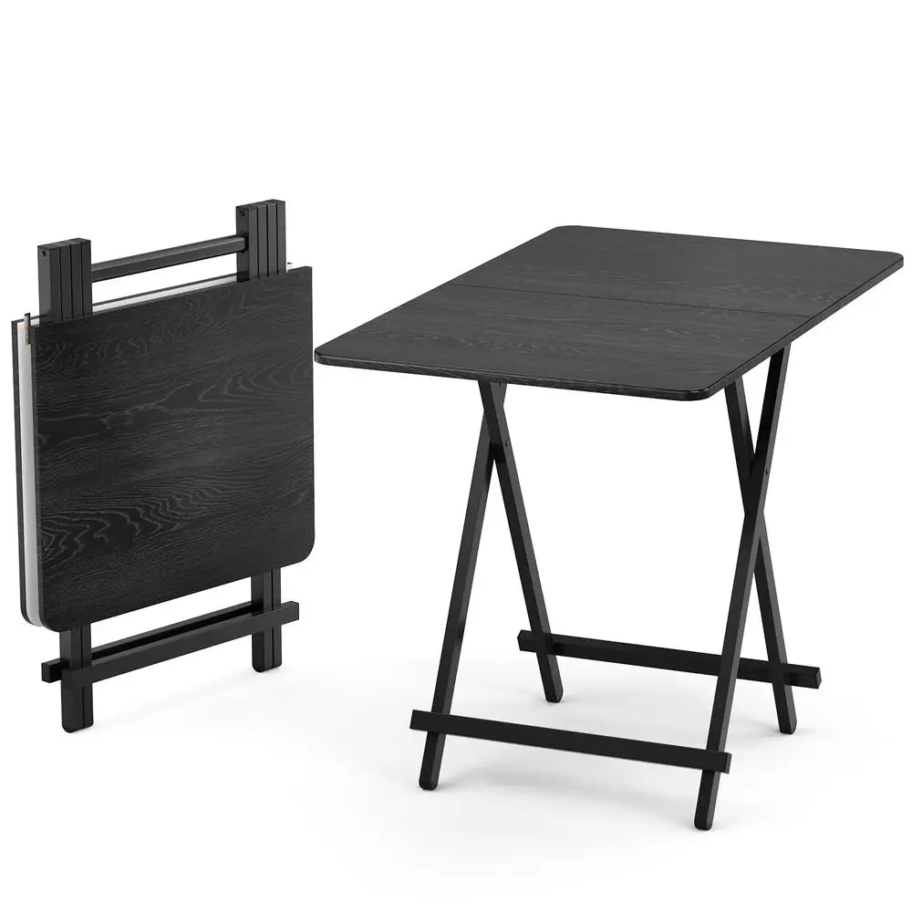 Dining Table Folding Table Wooden Folding Snack Table Foldable Diner Picnic with Metal Legs Black, 60 100cm