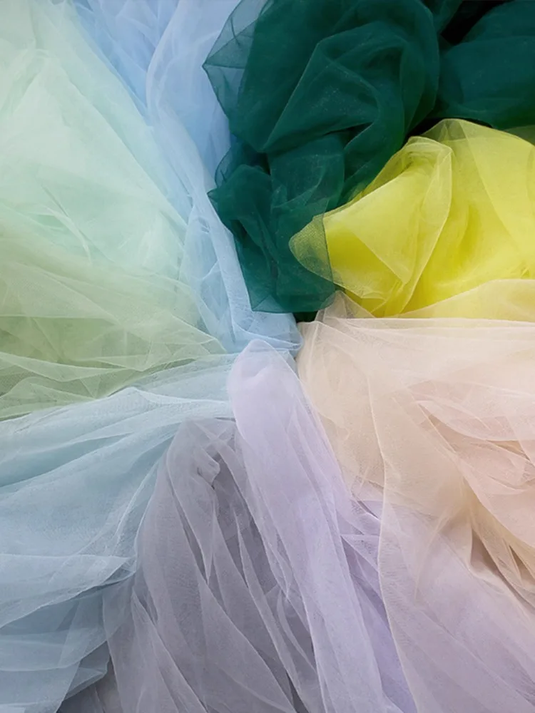 Tessuto a rete morbido al metro per cucito abito da sposa gonna vestiti cucito fai da te tulle panno trasparente micro elastico tinta unita