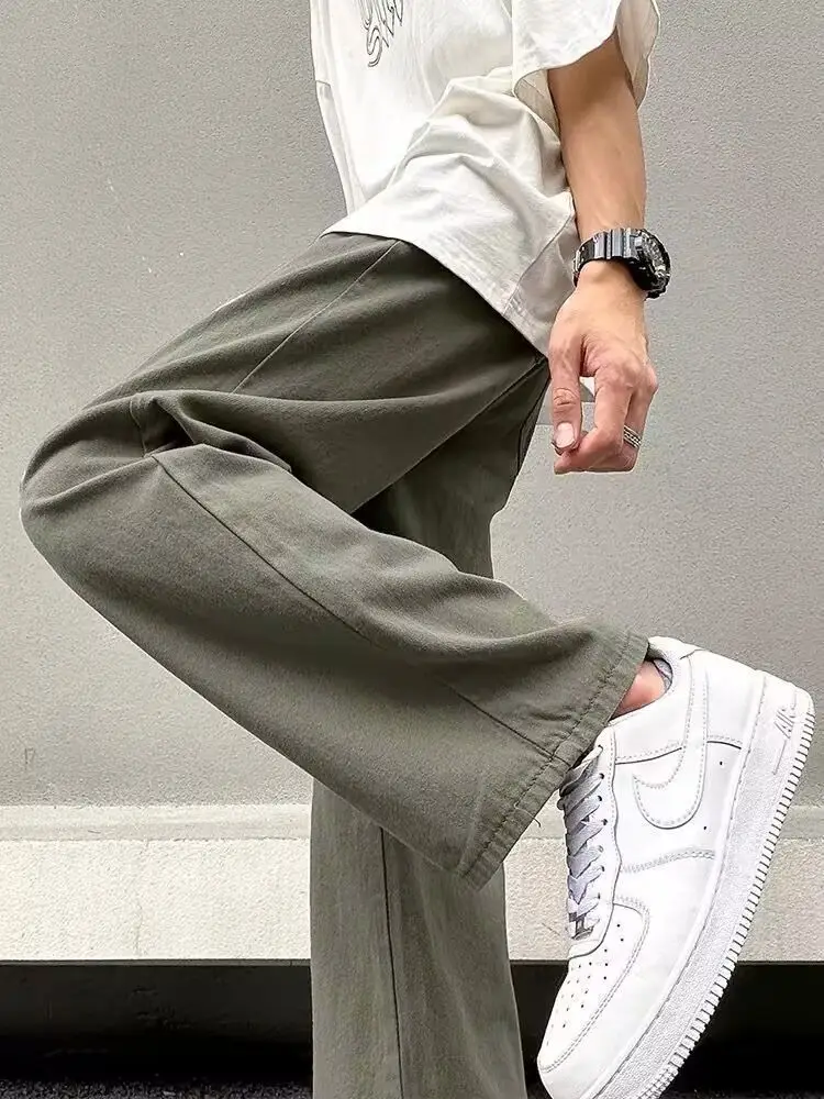남성용 일본 다목적 리넨 캐주얼 바지 여름 얇은 긴 바지 트렌디 루즈 스트레이트 레그 바지