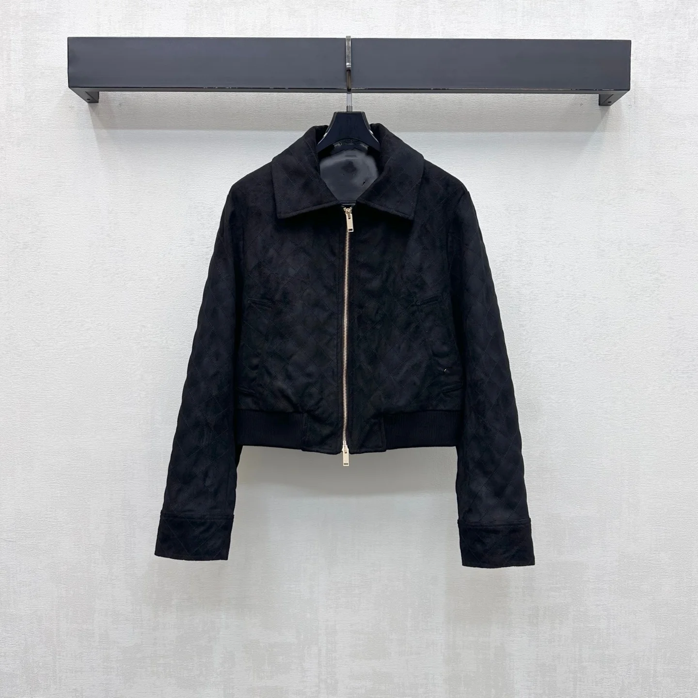 2026 New Deerskin Velvet Diamond Pattern Jacket Coat - Collared Short Sleeve Zip Jacket Coat