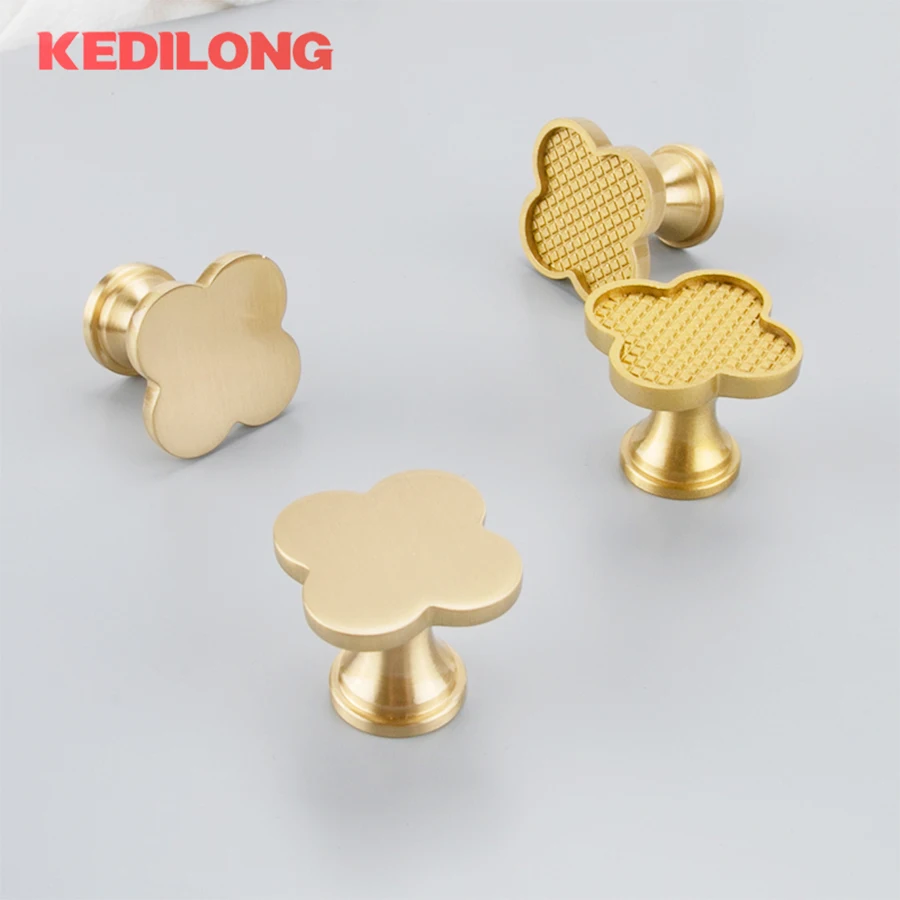 KEDLO Solid brass handle Nordic luxury cabinet drawer hanging clothes hook color creative Four-leaf clover Pull knob