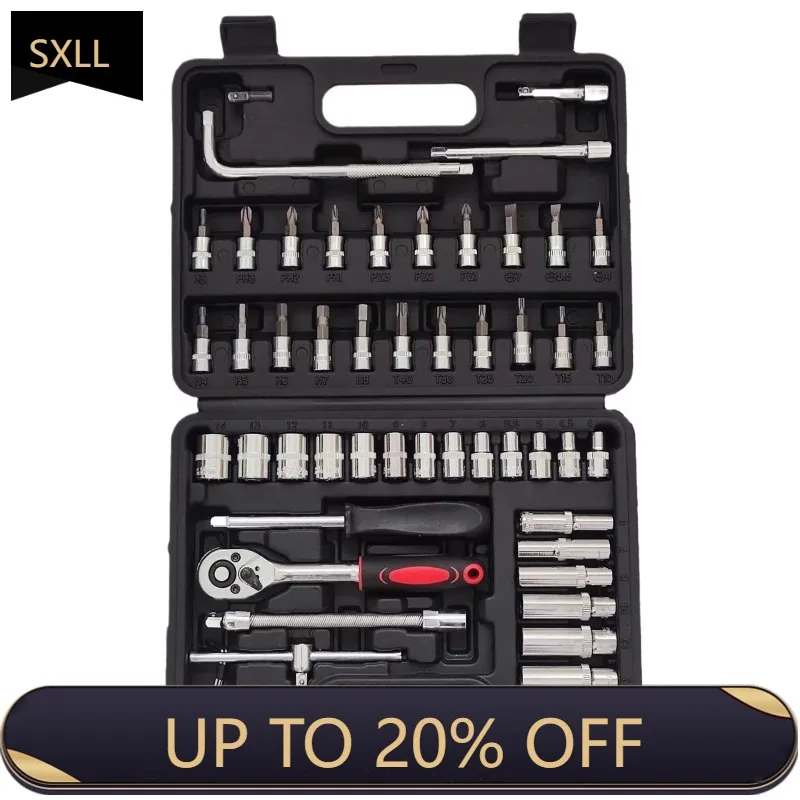 

SXLL 54 Pieces CR-V 1/4 "Ratchet Wrench Screwdriver Drill Bits Catraka Auto Repair Hand Tools 54 in 1 Universal Tool Box