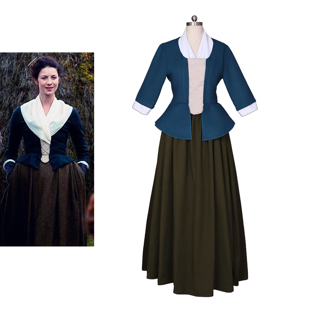 TV Outlander Claire Randall Cosplay Costume For Women Scottish Highland Country Bustle Dress Victorian Tea Party Ball Gown