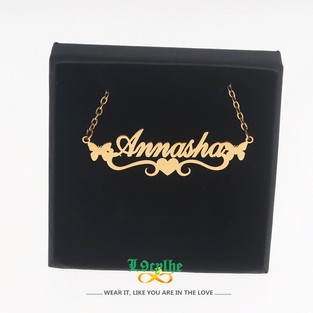 

Crown Name Necklace With Heart Charm Choker Customized Name Necklace Women Stainless Steel Gold Personalized Nameplate Necklace
