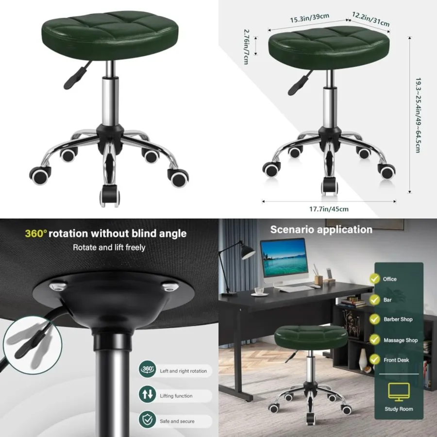 

6-Square Lattice PU Swivel Stool with Wheel for Work SPA Shop Massage Height-Adjustable and Cost-Effective Rolling Stool Chair