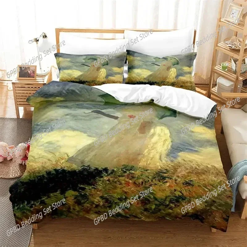 

3D Artistic Monet Van Gogh Style Sky Oil Painting Pattern Comfortable Duvet Cover Pillowcase Bedding Set Bedroom Home Textile