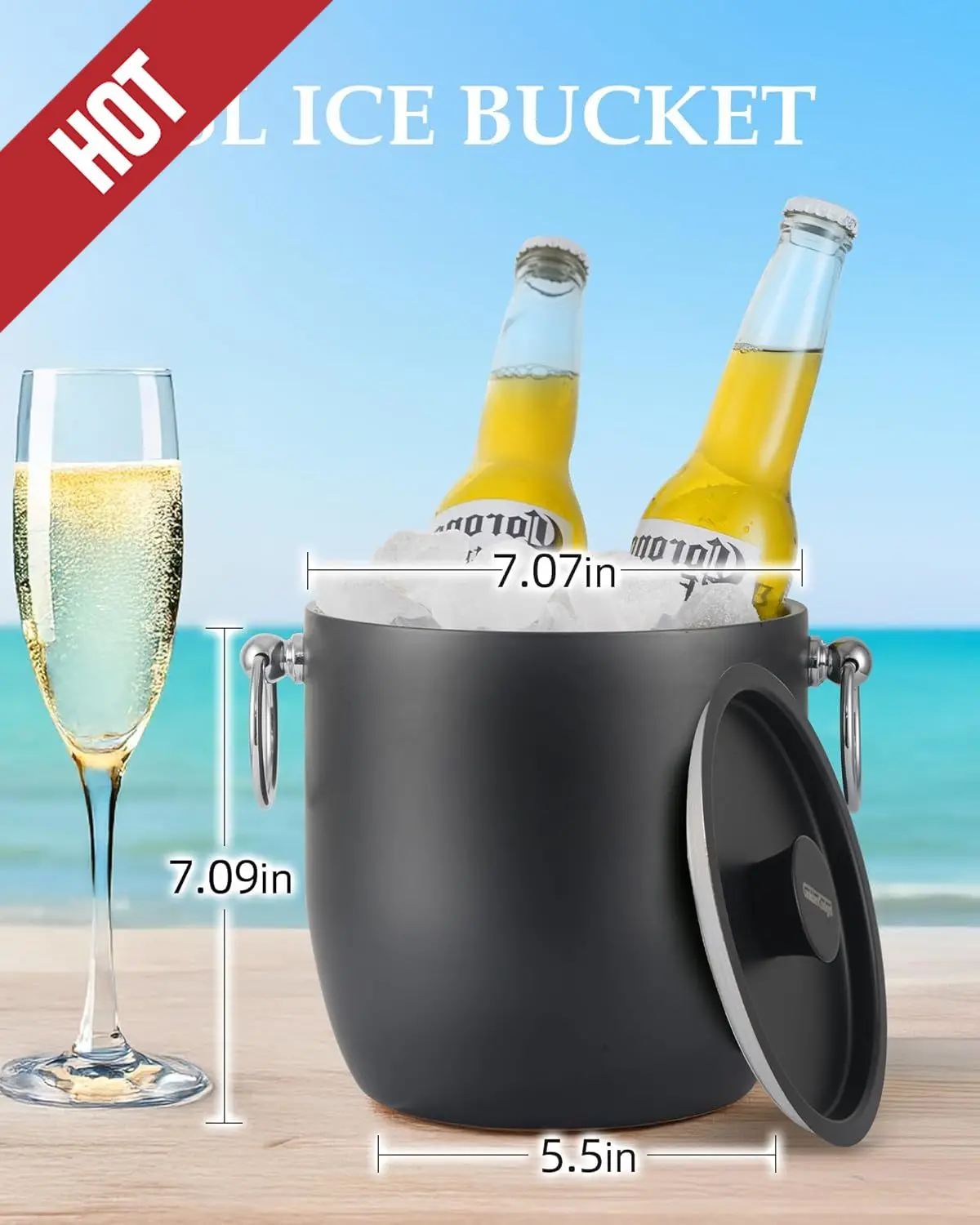 

Изолированное ведро для льда, ведро для льда из нержавеющей стали емкостью 3 л с двойными стенками и щипцами, крышкой, совок и ситечком, ведра для льда для вечеринок, ситов