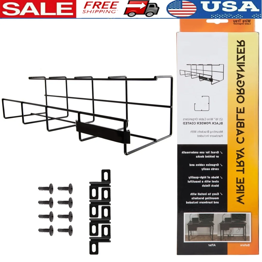 

Wire Tray Cable Organizer 32 Inch Open Slot Raceway Desk Cable Management Power Surge Protectors Mounting Hardware Included