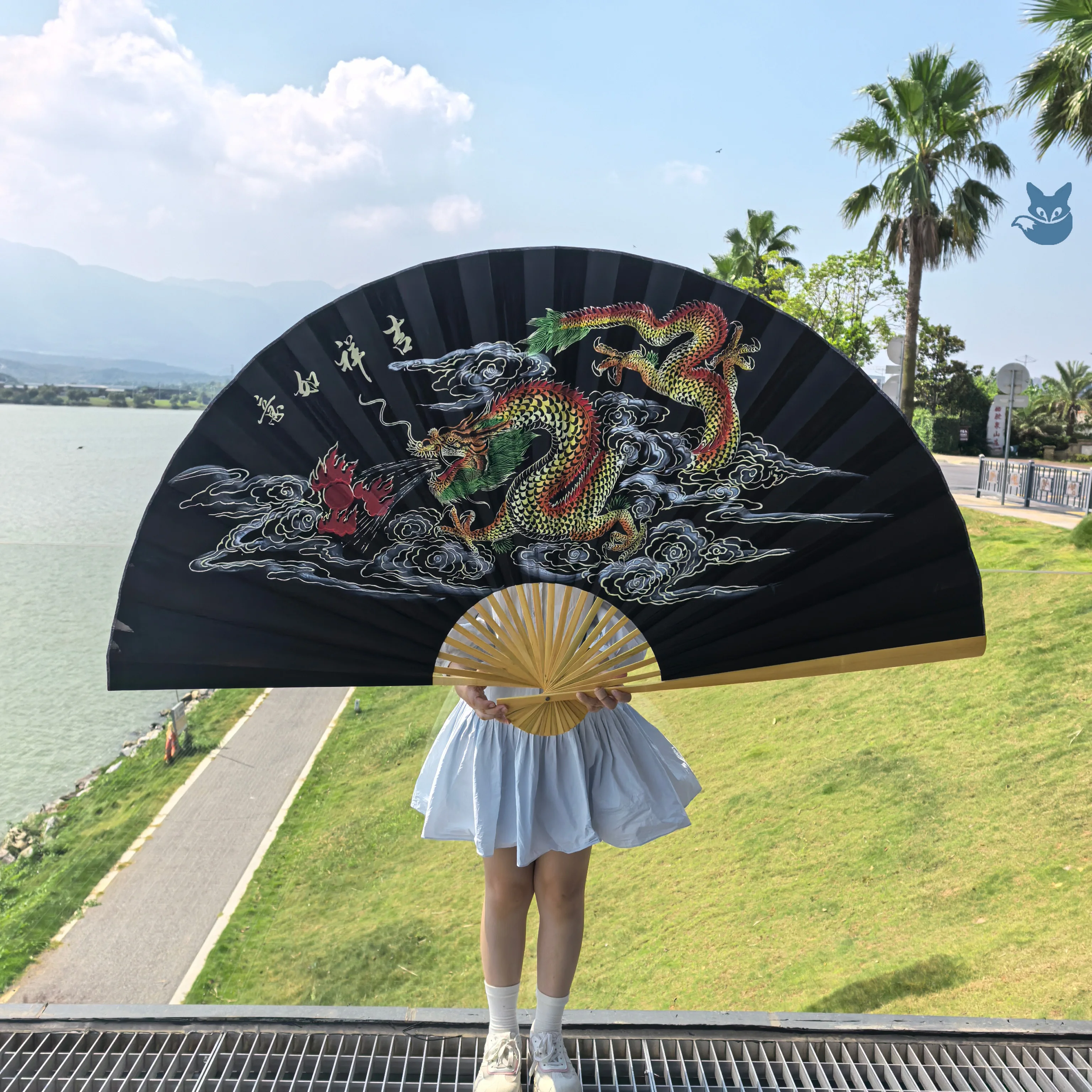 Giant Chinese Wall Fan 63 X 35.4 Inch, Extra Large Bamboo Folding Fan, Traditional Oriental Hanging Wall Decor for Living Room, Wedding Backdrop, Photography Prop, Asian Home Decoration