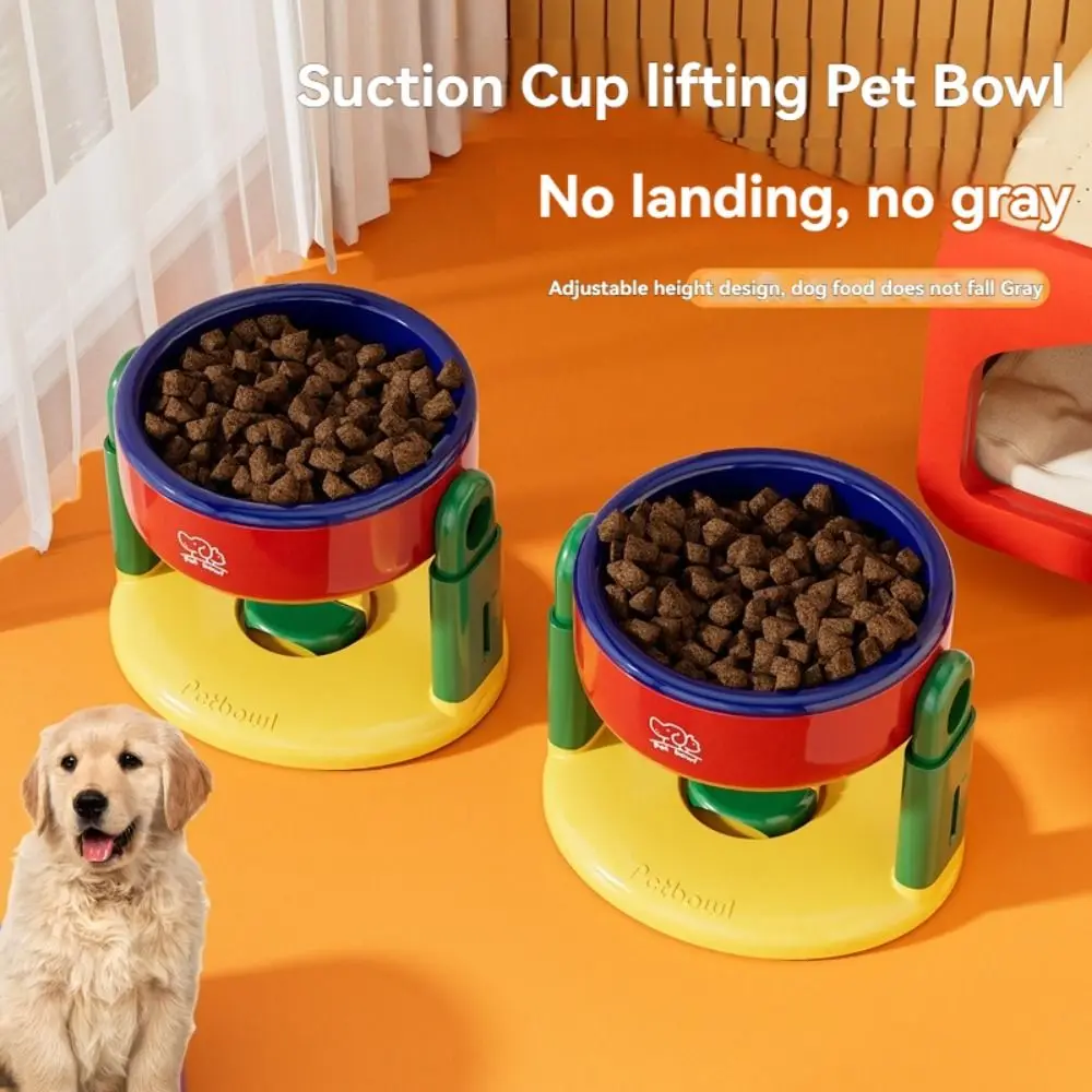 Suction Cup Type Cat Drinking Feeding Bowl Protect Cervical Spine 3 Gear Height Adjustable Pet Feeding Basin Detachable