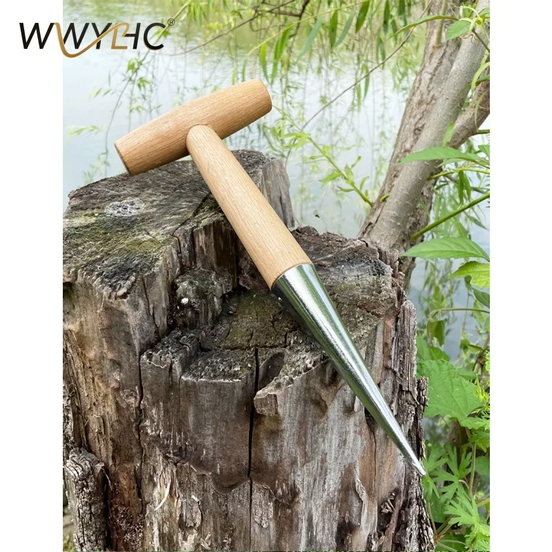 Suitable for T Handle Garden Hole Puncher Dibber Planter Tool Sowing Fertilizing Transplanting Seedlings Lawn with Wooden Handle