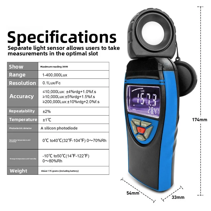 

Цифровой измеритель освещенности HP-8801B с большим экраном, высокоточный люменметр, многофункциональный датчик яркости, измерительный прибор