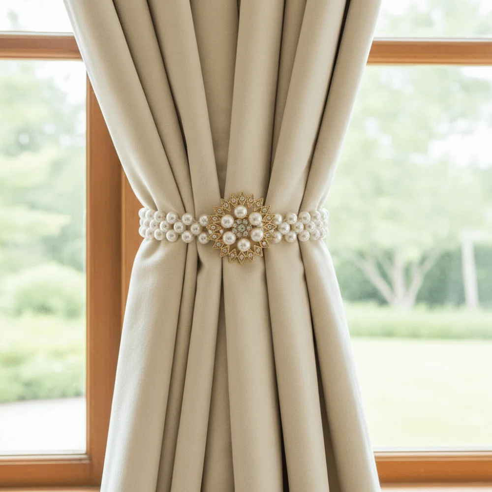 Stretch Elastic Curtain Buckle Straps Adjustable Curtain Decorative Accessories Curtain Strap Pearl Curtain Holdback Home Decor
