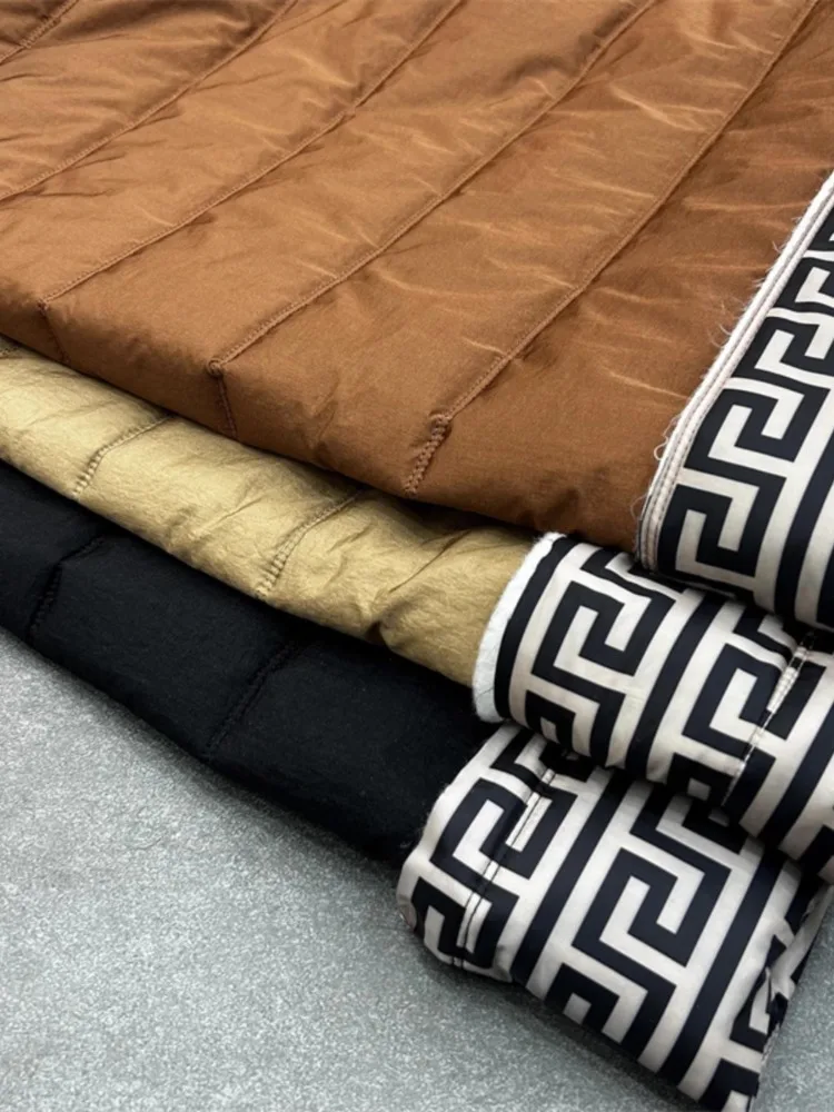 Camel Wool Fabric Designer Cotton Down Stripes for Warmth Waterproof Layer Cloth for Apparel Sewing By The Meter Diy