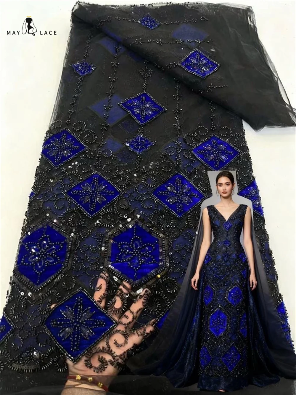 

Nigerian Luxury Sequins Mesh Lace Fabric 2025 High Quality Lace Beads African Lace Fabric French For Women Wedding Party Dresses