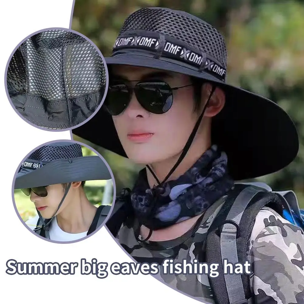 Men's Ventilated Fishing Cap Adjustable Wide Brim Cotton Hat for Men with Neck Flap, Anti-UV Sun Protection Outdoor Camping
