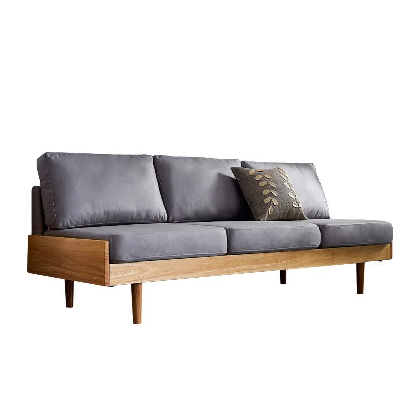 Walnut-colored sofa small apartment, Nordic simple fabric living room single three-person Japanese-style  retro sofa