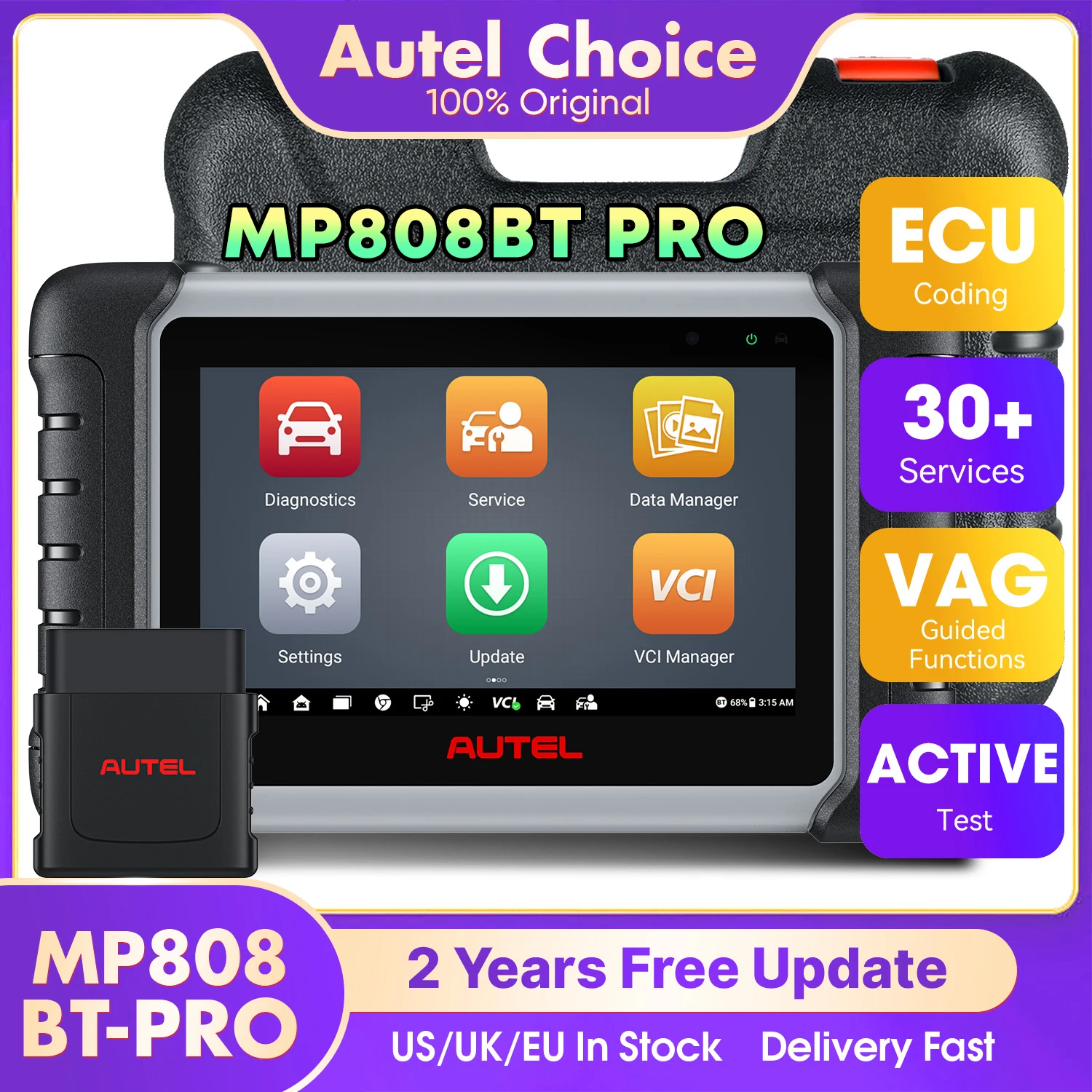 

Autel MaxiPRO MP808BT Pro OBD2 Автомобильный диагностический инструмент, кодирование ЭБУ, обновление скрытого 38+, обслуживание и VAG, управляемое обновление DS808 MP808S