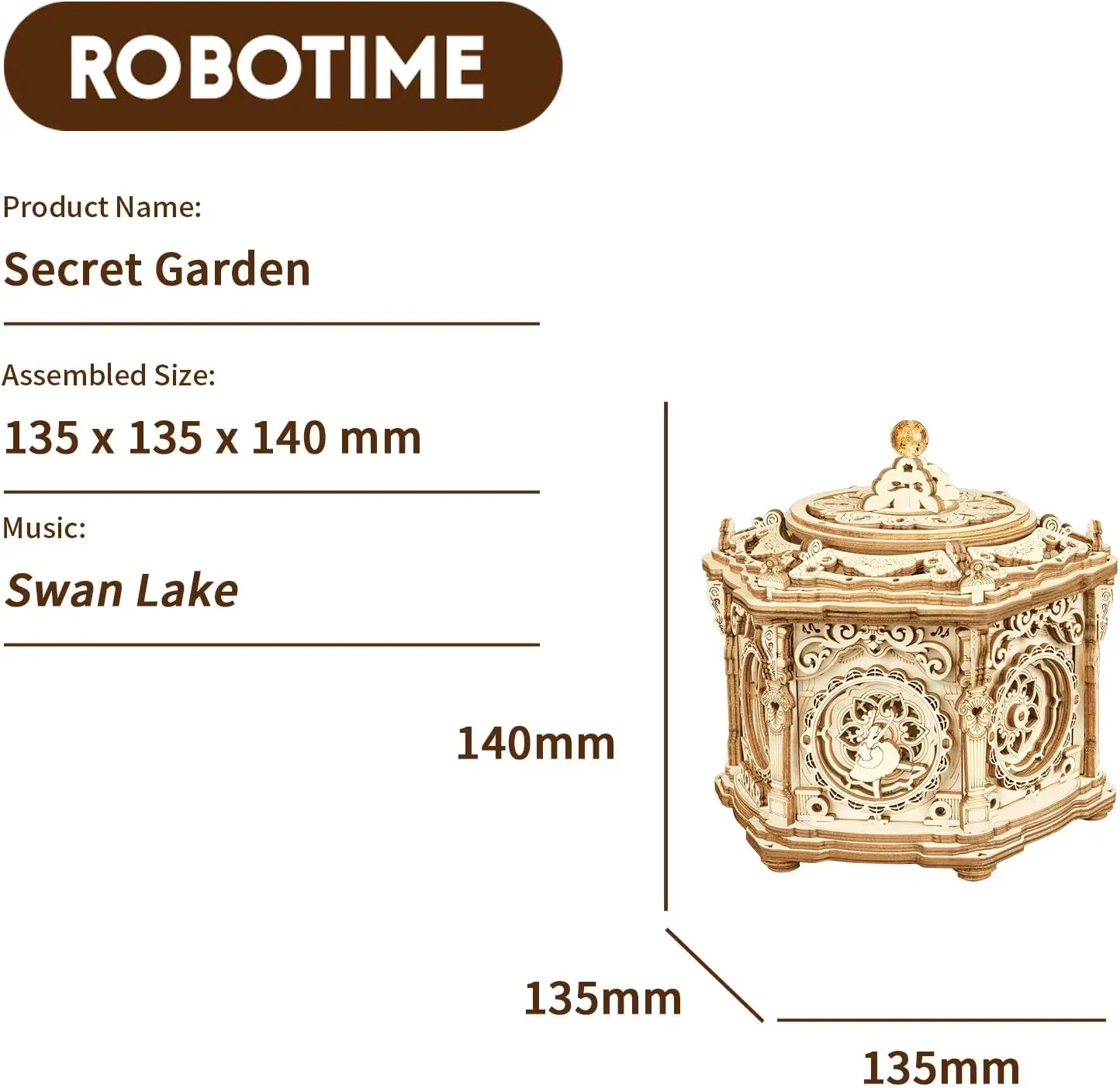 Robotime Rokr Music Box Wooden 3D Puzzle Construction Model Kits Romantic Carousel Secret Garden for Adults and Kids to Build