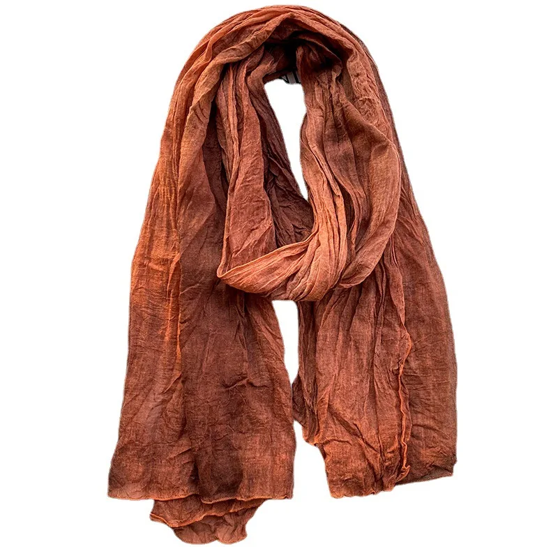 

New Boho Tribal Tie Dye Gradient Scarf Women Cotton Linen Wrinkled Shawl Breathable Vintage Hijab Artistic Travel Beach Cover Up