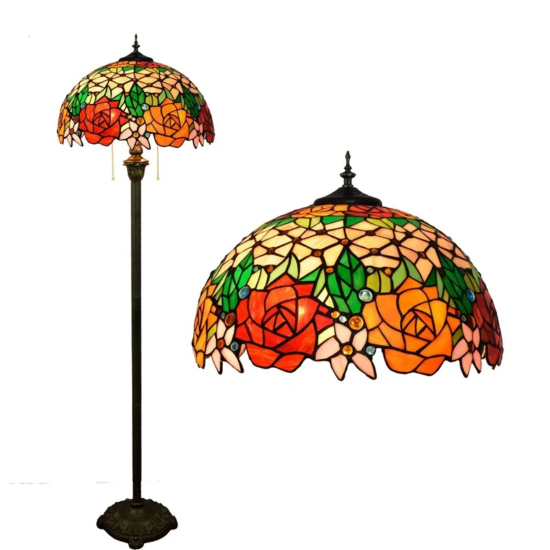 

Glazed American colored glass hand-welded lamp Pastoral style rose floor lamp