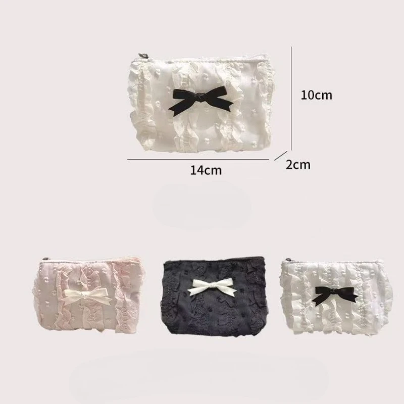 Portafoglio corto da donna con fiocco in pizzo carino Portafoglio compatto dal design femminile Portamonete dolce da donna elegante portacarte Borsa piccola