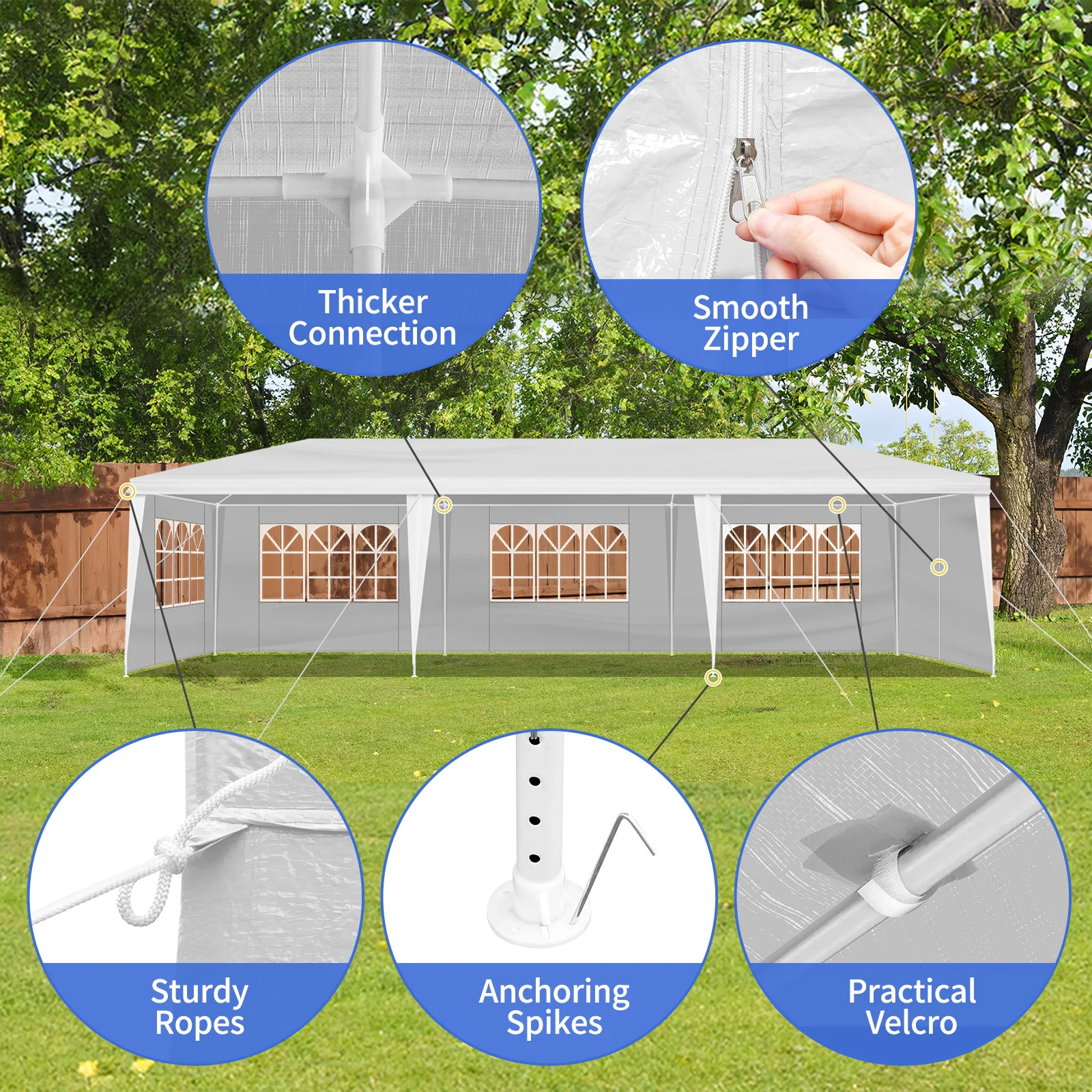 10'x30' Outdoor Party Tent with 8 Removable Sidewalls, Waterproof Canopy Patio Wedding Gazebo, White