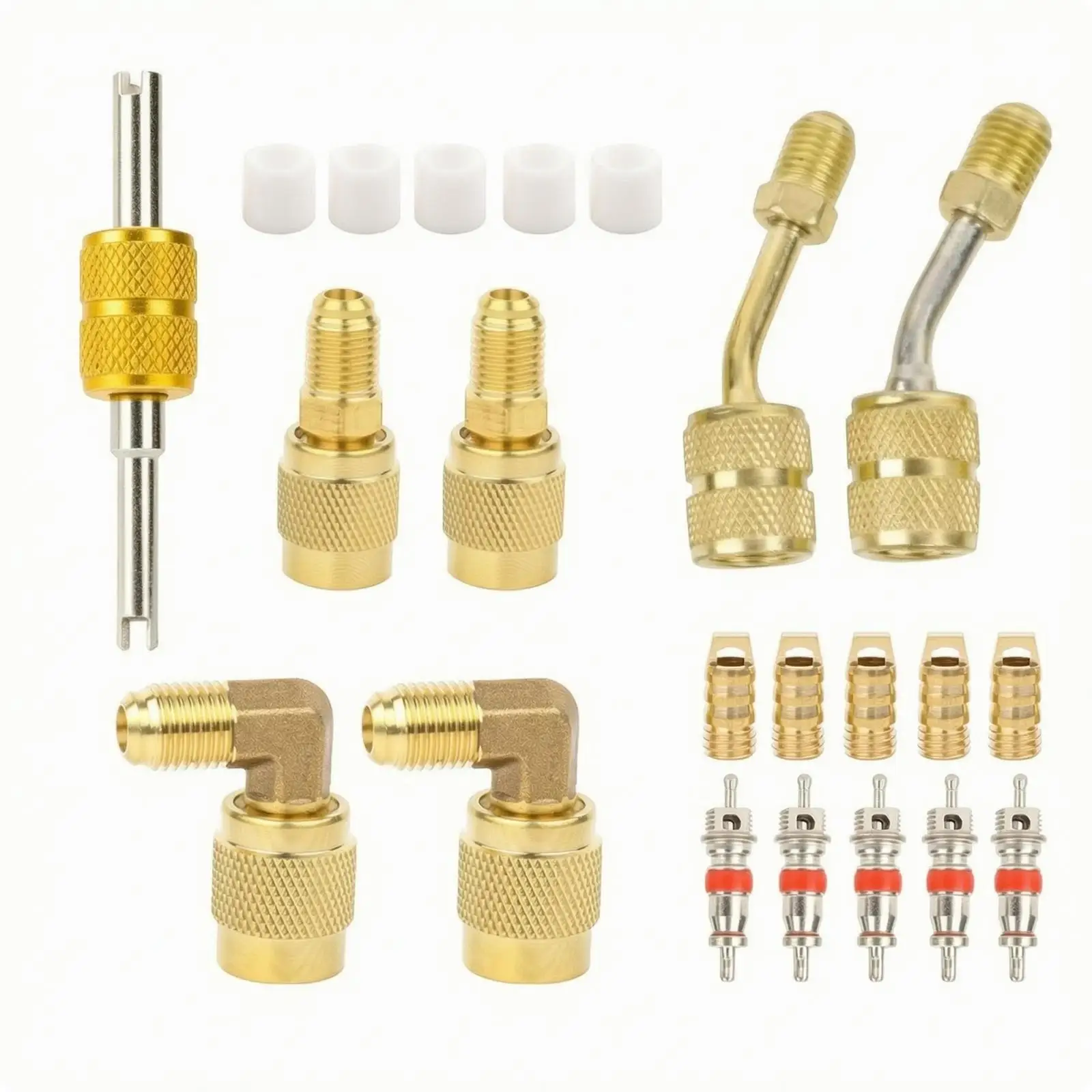 Air Conditioner Charging Adapter Kit for HVAC Service Tool Double Ended Design with Knurled Grip and Gold Tone Finish