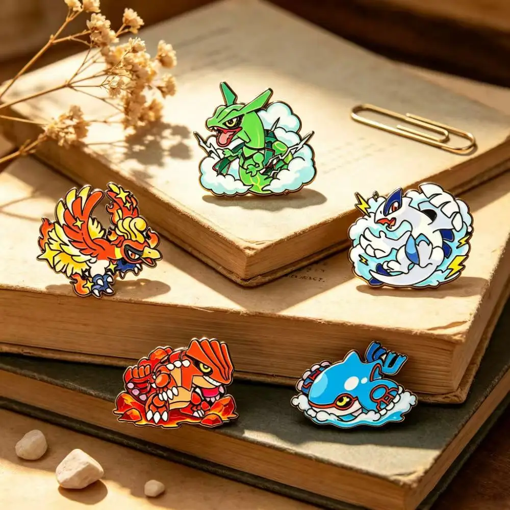 5Pcs Mythical Fantasy Creature Cartoon Enamel Pin Set, Water Fire Flying Monster Metal Badges, Decor Brooches for Backpack & Jac