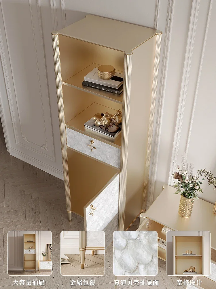 All solid wood single-door shell vertical cabinet, solid wood integrated floor-to-wall bookcase, light luxury