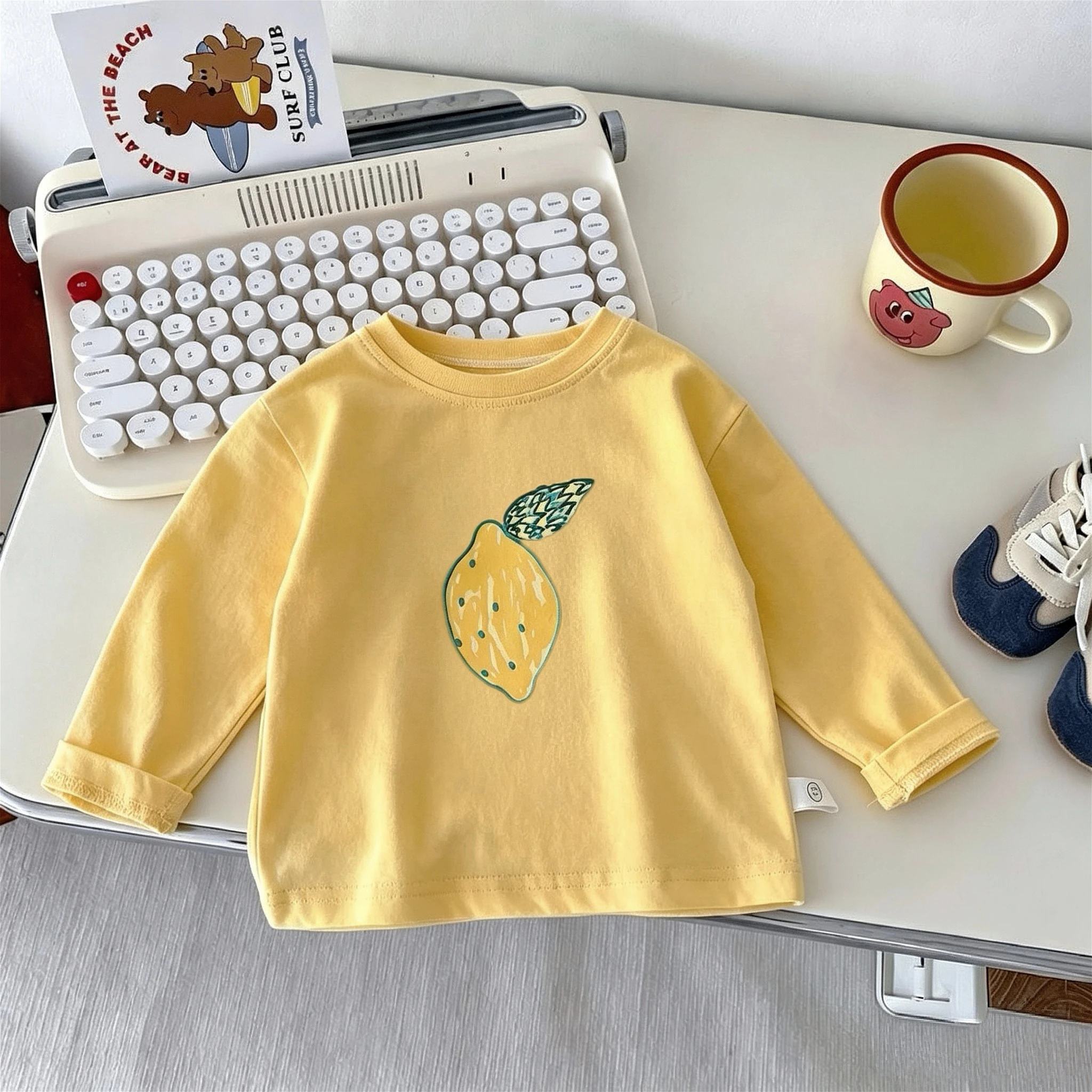 Strawberry Print Girls Long Sleeve T-shirt Tops Autumn Clothing New Style Fashion Versatile Kids Bottoming Shirt Blouse 1-7 Age