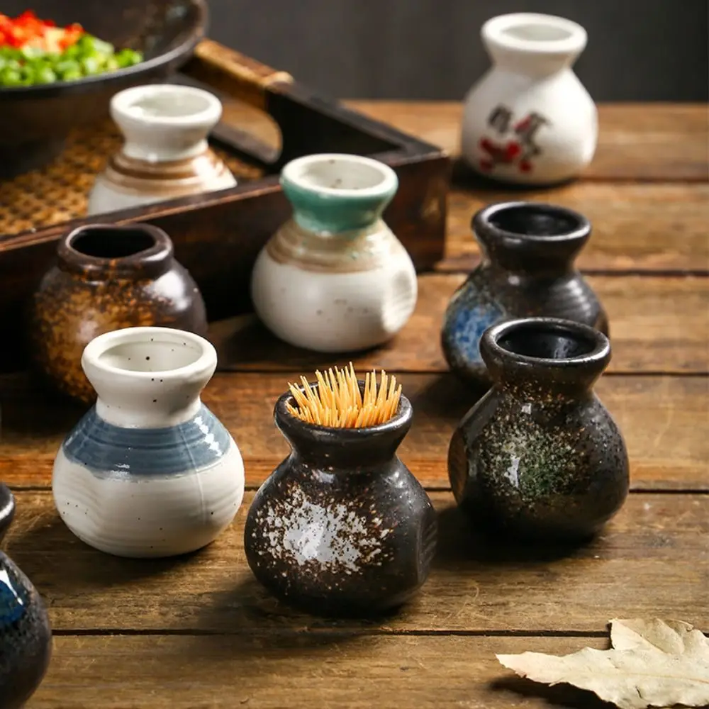 

Japanese Style Ceramic Toothpick Holder Simple Retro Toothpick Dispenser Box Small Vases Decor Mini Cotton Swab Storage Jar