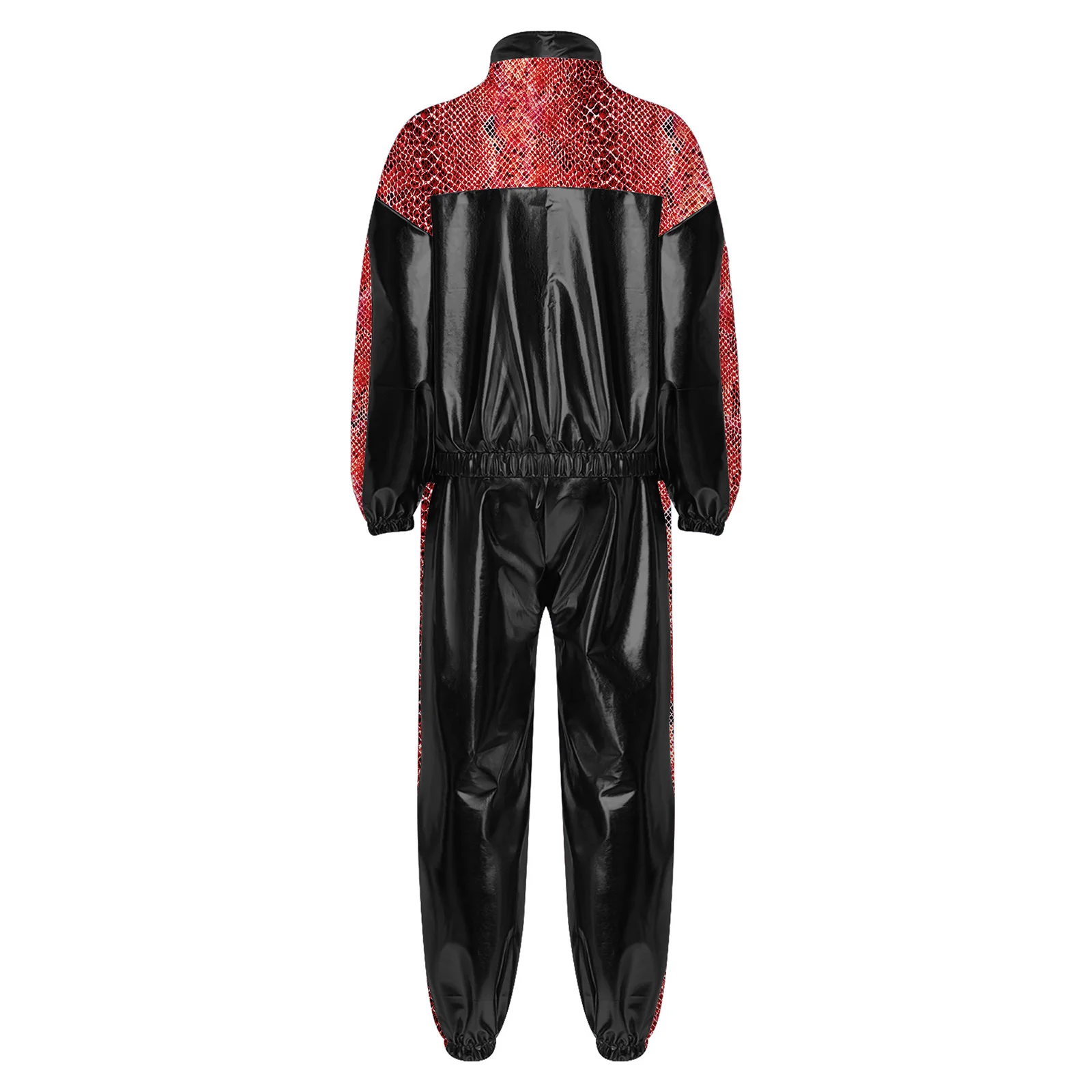 Damen Metallic Glänzendes Disco Hip-Hop Kostüm 80er Jahre Jazz-Tanz-Outfit Langarm-Jacke mit Frontreißverschluss und Jogginghose – Detail 5