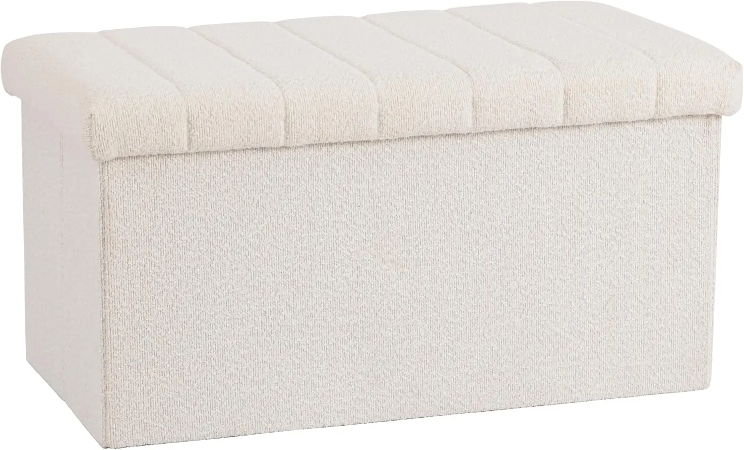 

Cushioned Fabric Ottoman with Hidden Storage, Padded Seat Bench for Bedroom Living Room Entryway, White Boucle 30"