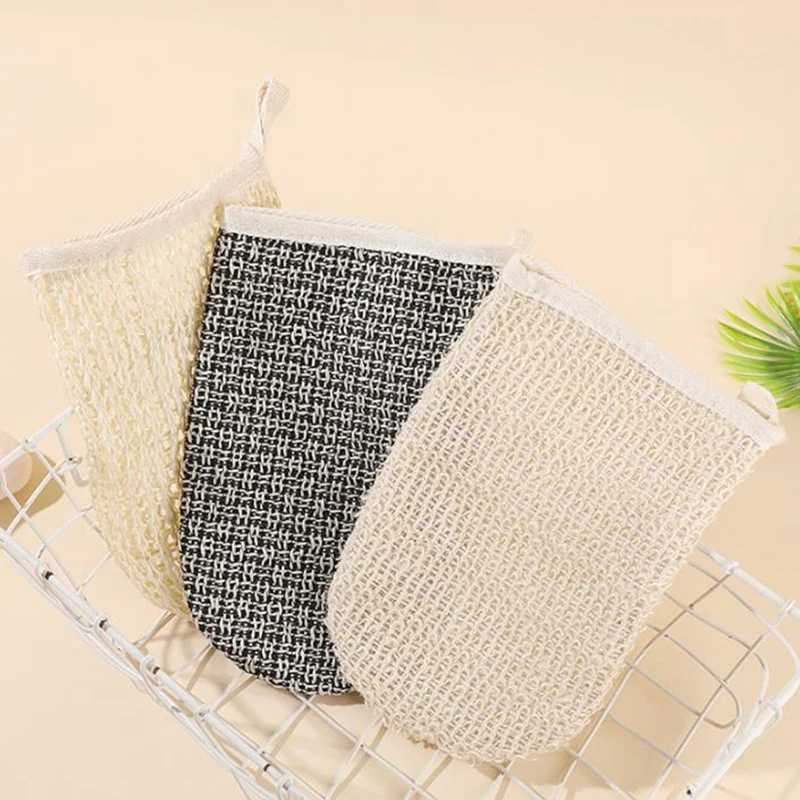 1 PC ธรรมชาติ Sisal ถุงมืออาบน้ํา Exfoliating Wash Skin Spa Bath ถุงมือผ้าฝ้าย Bath Exfoliating Scrubber Washcloths