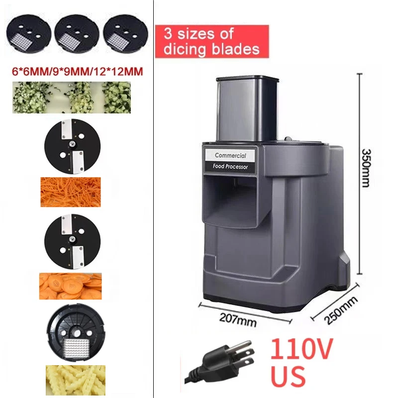 Commerciële Groente Chopper 3-in-1 Multifunctionele Elektrische Snijmachine Wortel Aardappel Slice Shred Blokjes Keukenmachine