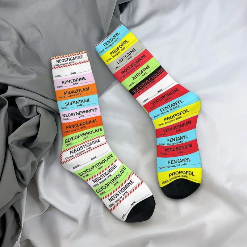 Anesthesia Medication Labels Dress Socks Men Women Warm Fashion Medical Nurse Crew Socks