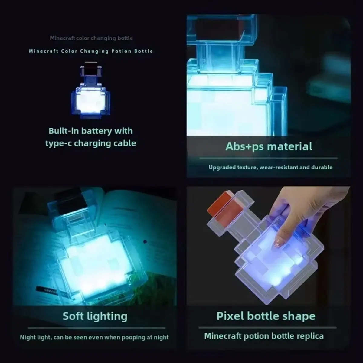 For MC Game Night Light LED Rechargeable Color-Changing Bottle Toy Atmosphere Decoration Night Light Children'S Game,B