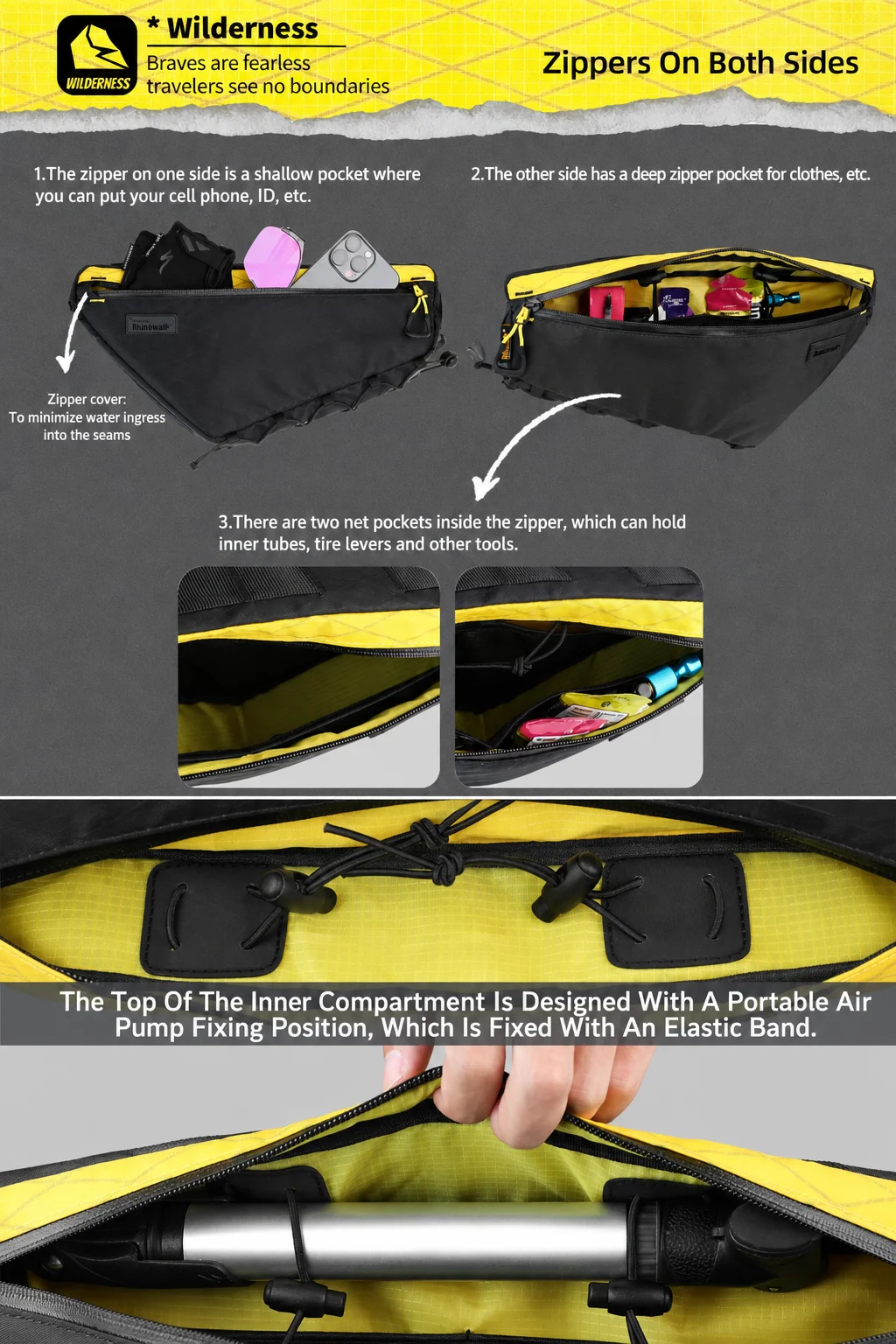 Rhinowalk Bike Frame Bag 2.9L Water-Resistant Cycling Triangle Tube Bag Double Side for MTB Road Gravel Bicycle Bag Bikepacking - view 4