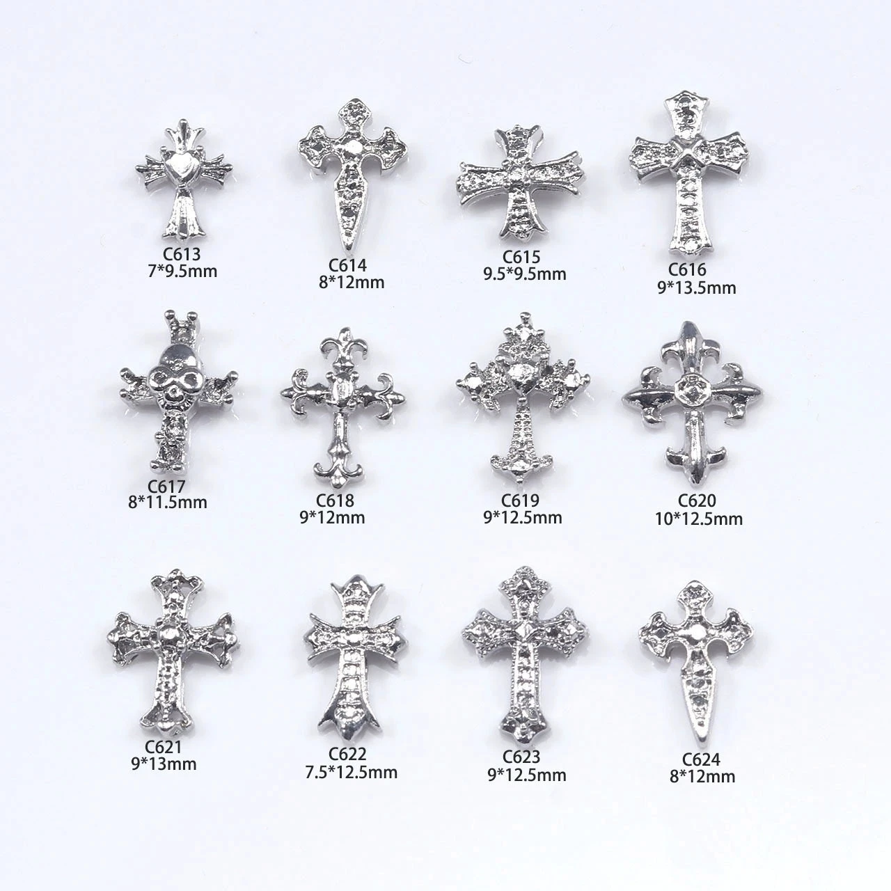 10pcs Nail Art Cross Alloy Accessories Punk Style Retro 3D Metal Wearable Nail Rhinestone Decorations