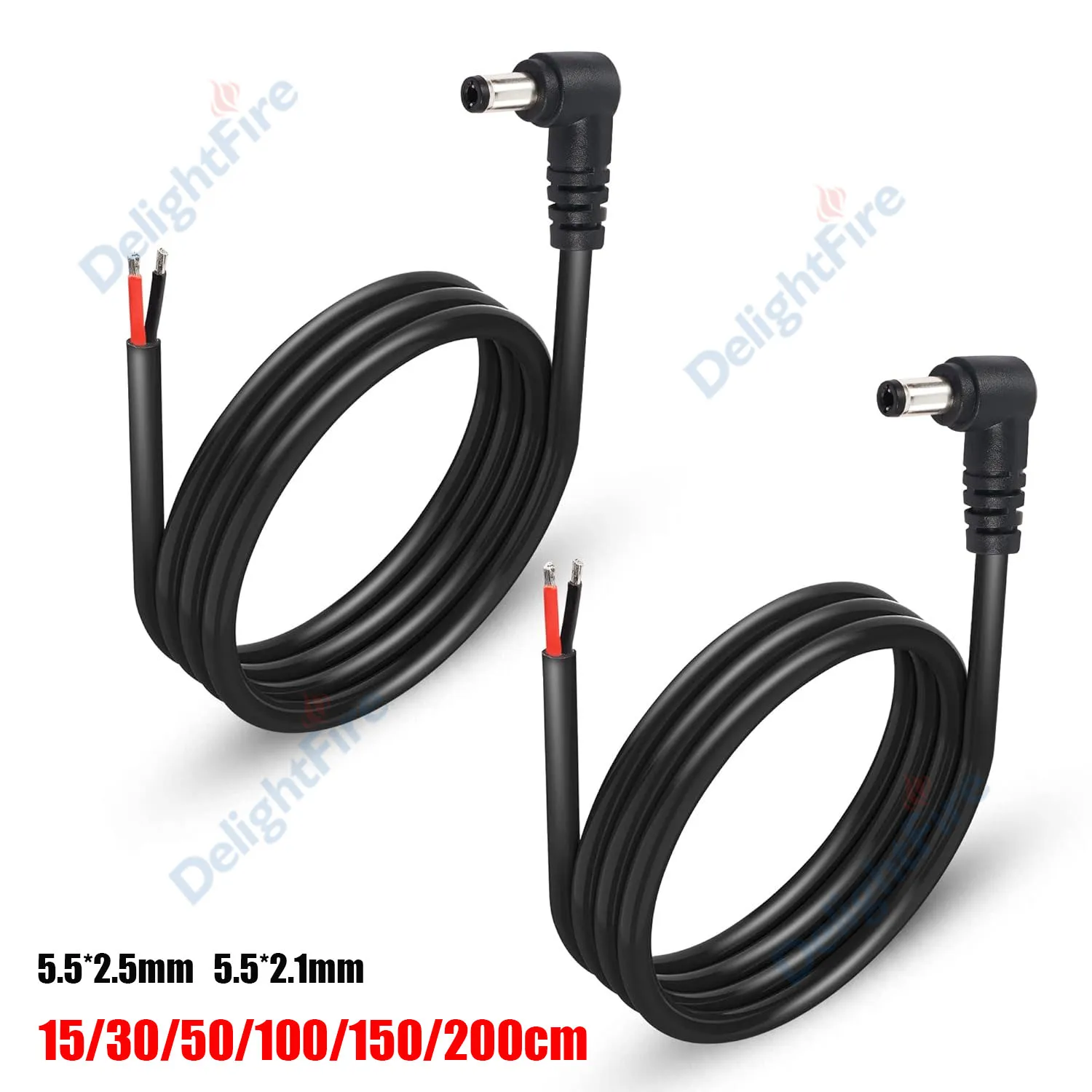Conector de alimentación CC de 90 grados con enchufe macho de barril de 5.5mm 2.1mm a cable pigtail para tira de luz LED 5050 3528 y cámara CCTV