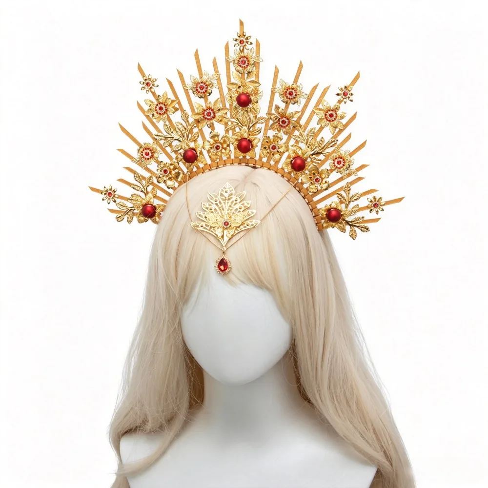 Lolita Halo Angel Headband Virgin Mary Apollo Sun Goddess Gold Spike Halo Headpiece Bride Hair Band Women Hair Accessories - view 3