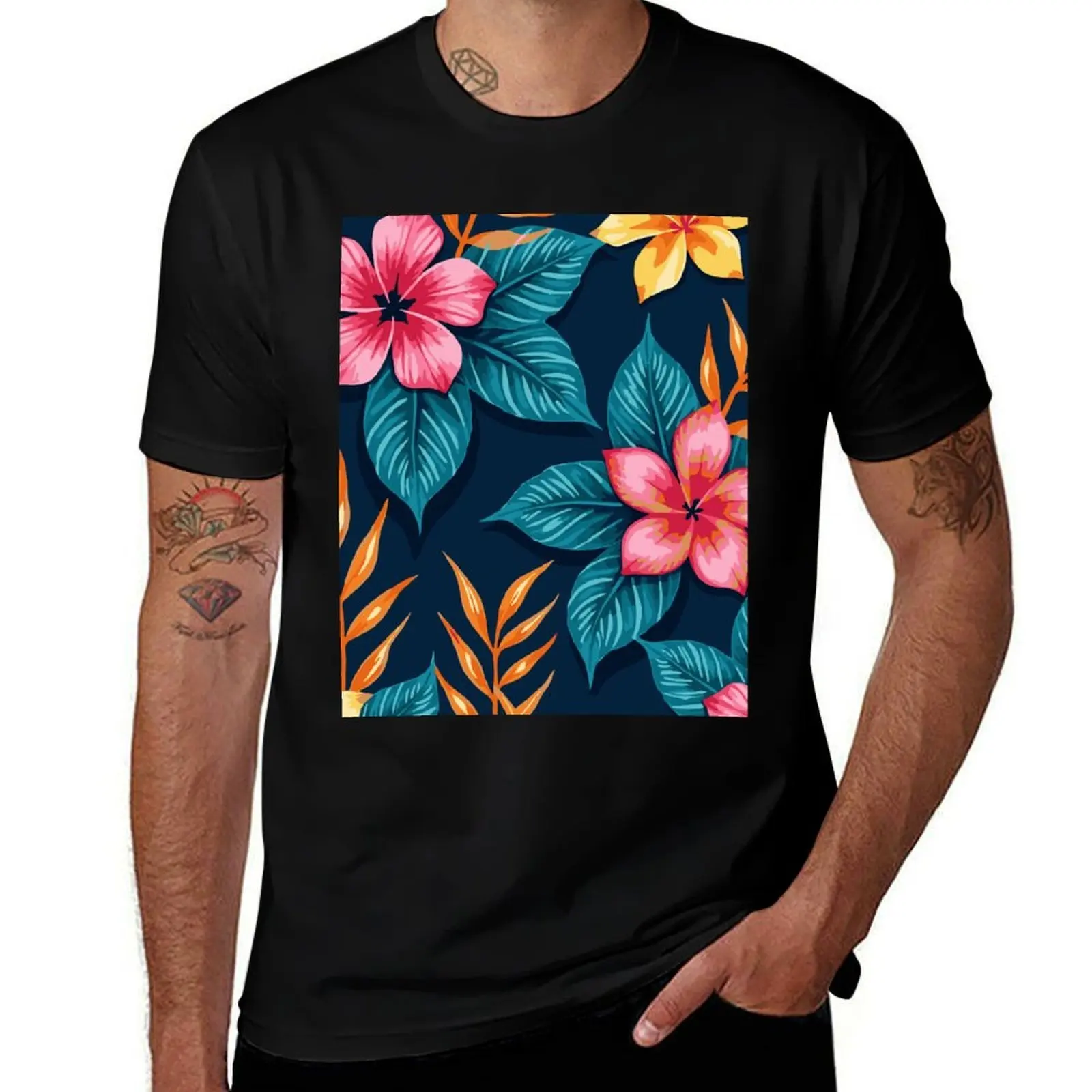 

Tropical Blooming Pattern T-Shirt anime shirt anime stuff quick-drying anime clothes workout shirts for men