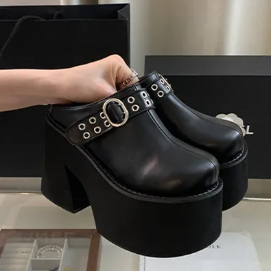 

Summer Muffin New Sandals For Ladies Thick Bottom High Heel Wedges Solid Color Belt Buckle Platform Rivet Female Shoes Designer