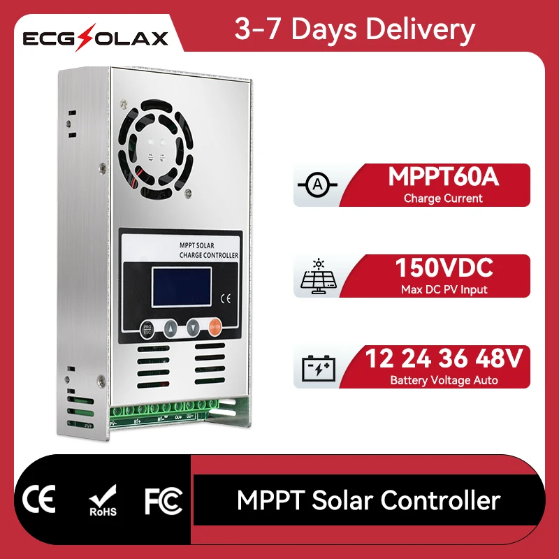 

ECGSOLAX 60A MPPT Контроллер заряда солнечной батареи 12 В 24 В 36 В 48 В Автоматический регулятор солнечной панели ЖК-дисплей для свинцово-кислотной литиевой батареи