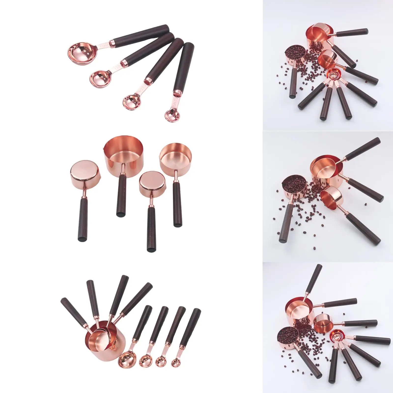 ملاعق قياس من الفولاذ المقاوم للصدأ بمقبض خشبي، مجموعة قياس المطبخ للأداة، ملحقات القهوة #1