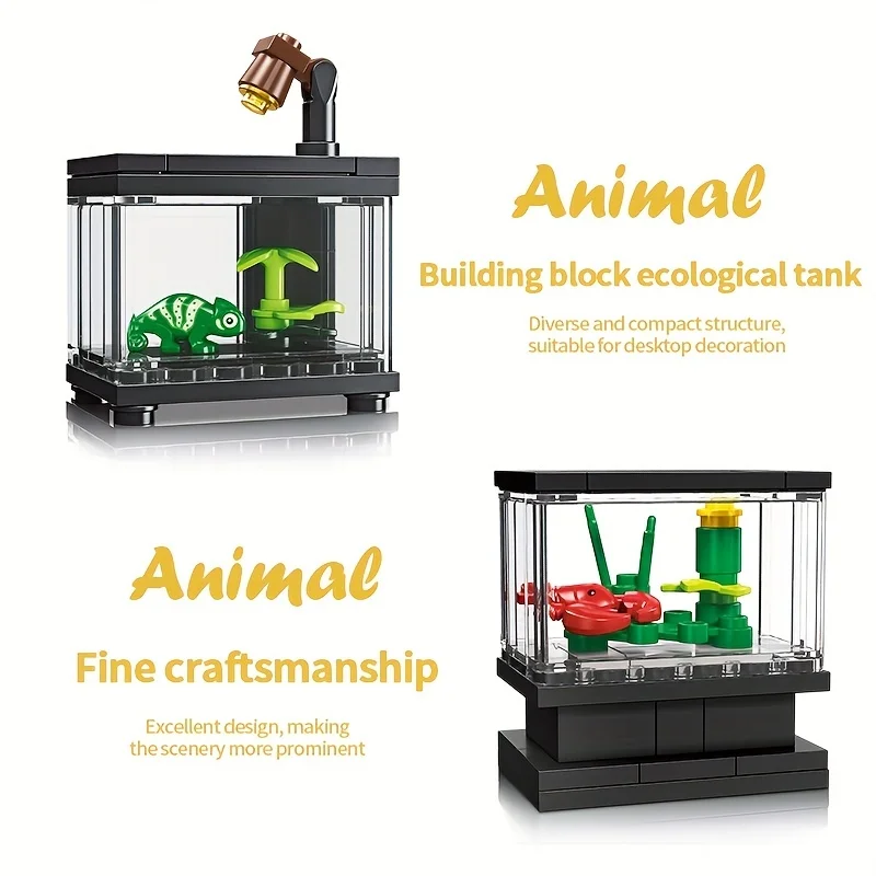 63PCS Turtle Ornamental Box Building Blocks Set Mini Fish Tank Series Assemble Bricks DIY Educational Toys Kids Christmas Gifts