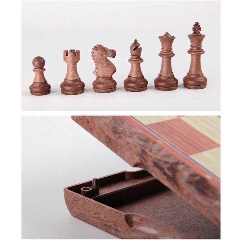 Wooden Chess Set With No Gaps On The Board. Chess Board Game Foldable Portable Board Suitable For Family Beginners